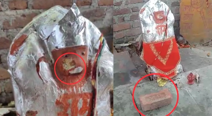 Hanuman statue damaged